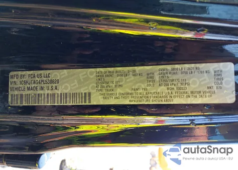 2023 Jeep Gladiator Willys 4X4 z USA, uszkodzony, nr VIN 1C6HJTAG4PL538620